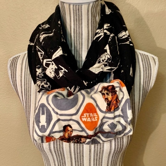 Star Wars Infinity Scarf Hand Warmer Black White Orange Gray Tie Fighters - Picture 2 of 12